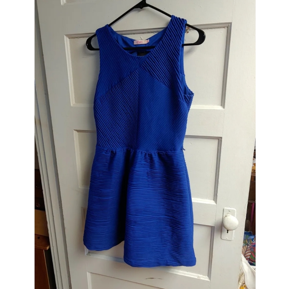 Royal blue sleeveless fit & flare dress